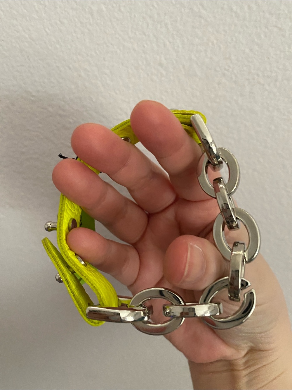 Women's Neon Yellow Chain-Link Bracelet with Silver Accents